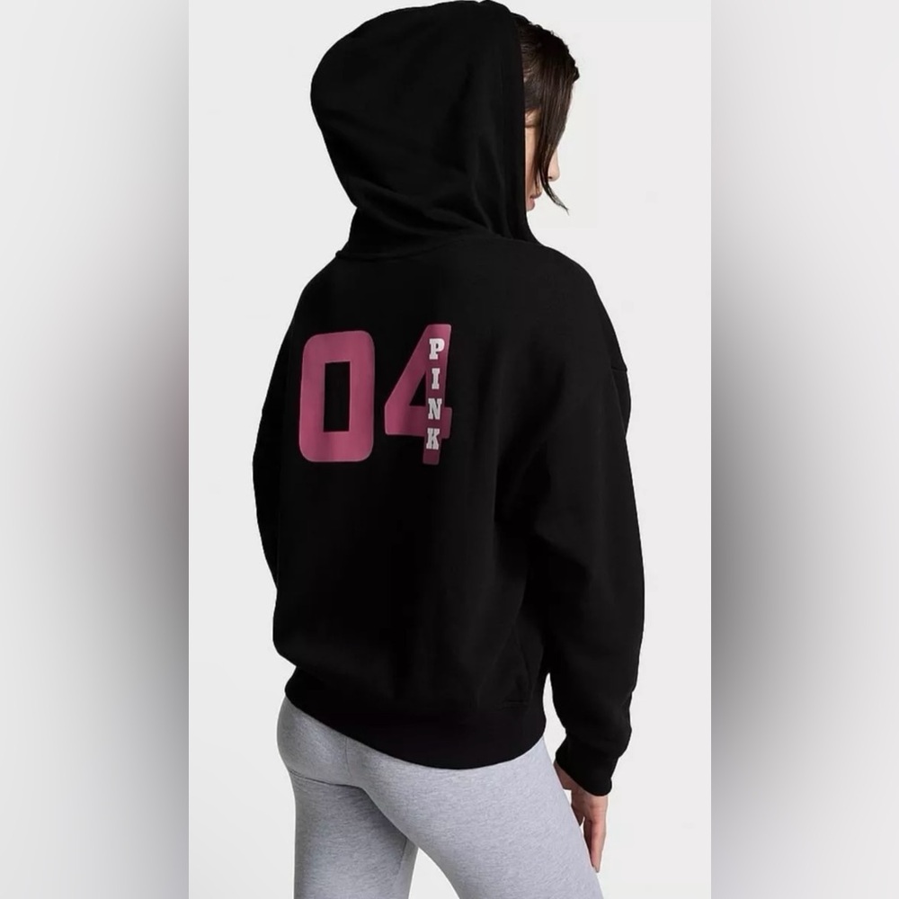 Victoria’s Secret PINK Campus Full zip up Hoodie Black And Pink Size Xl Fleece